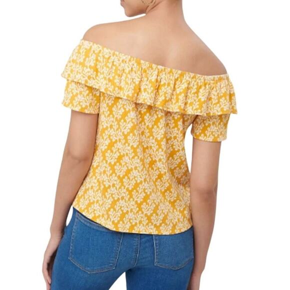 New LOFT Floral Crinkle Yellow Off Shoulder Ruffle Blouse M - Picture 3 of 8